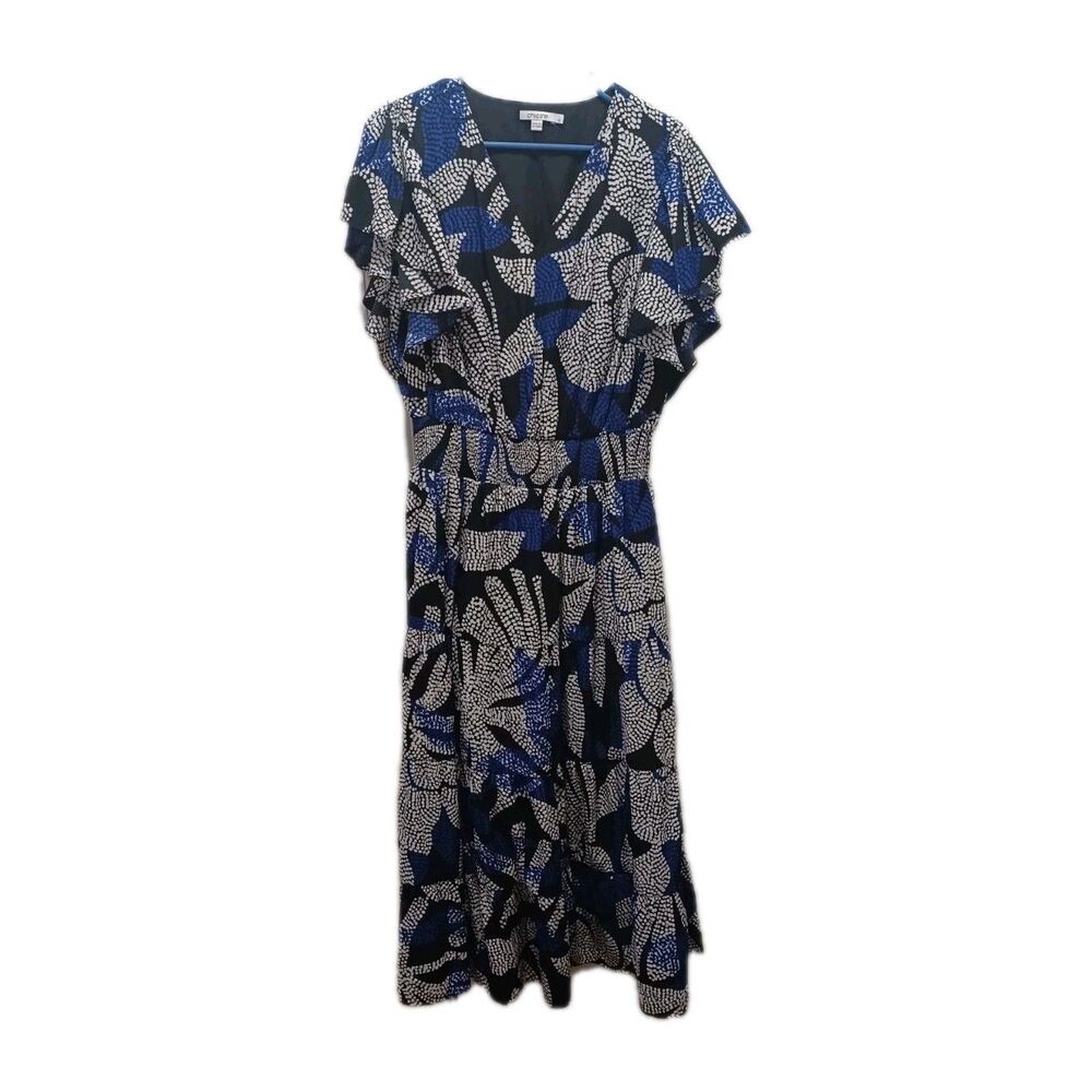 Chico's Floral Flutter Sleeve Maxi Dress Women's Size 8 Four-teir Bottom